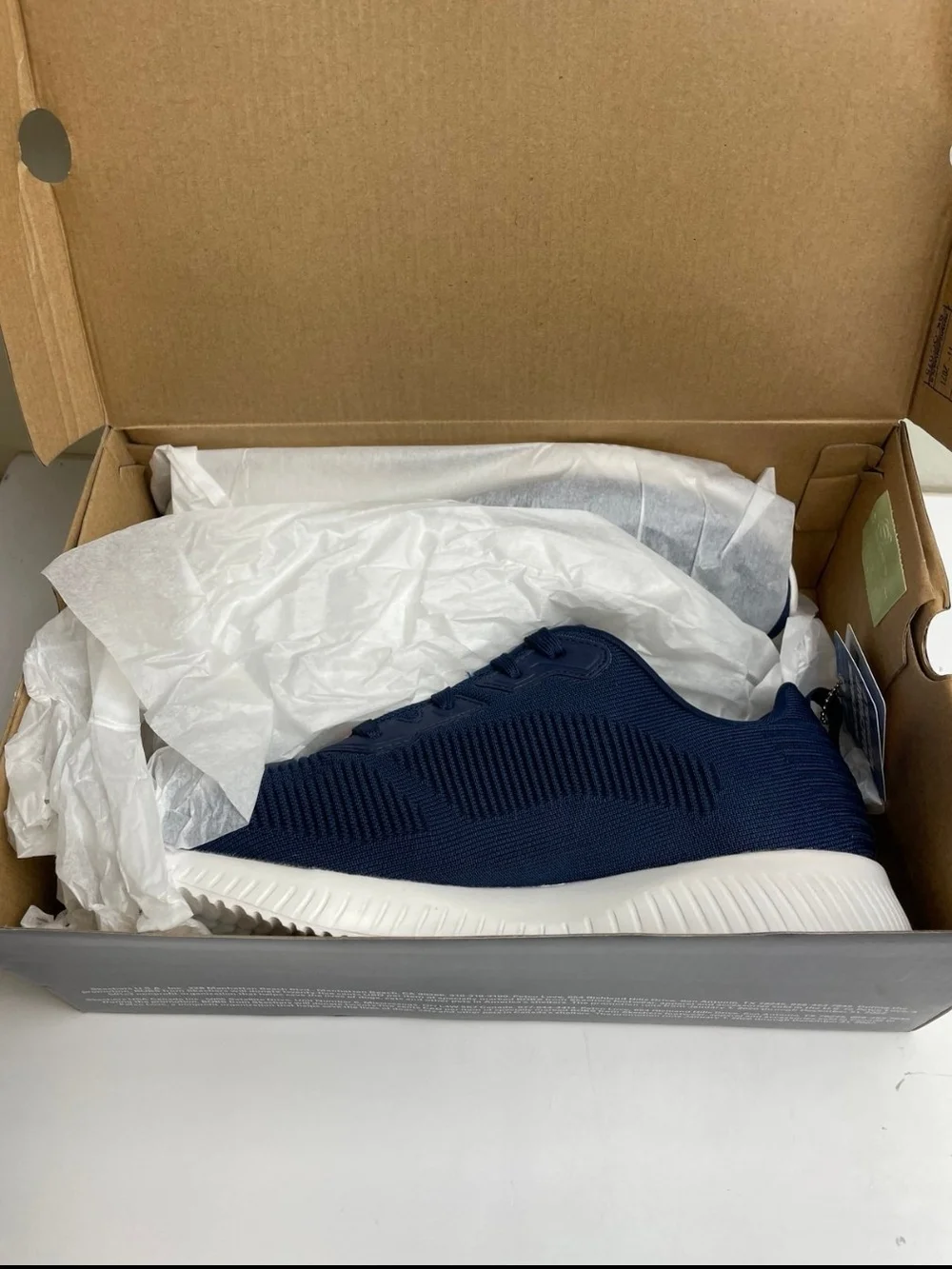 Skechers Bobs Sport Navy Knit Slip-On Athletic Sneakers Wide Fit with White Sole